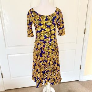 LulaRoe Ana blue and yellow floral dress